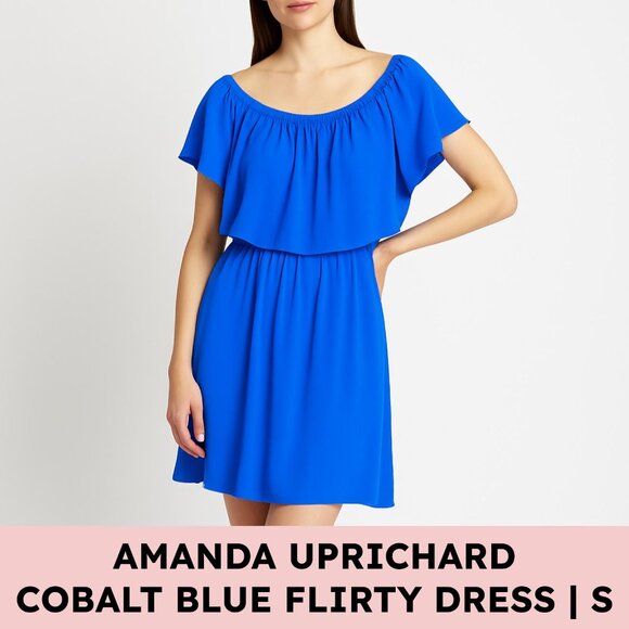 Amanda Uprichard Blue Ruffle Scoop Neck Dress Resortwear Boho Chic Feminine S - Picture 1 of 10